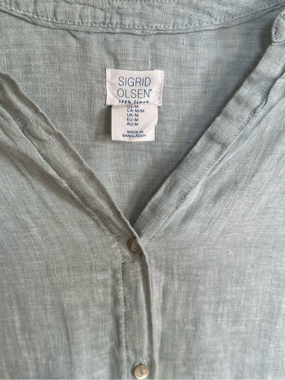 Sigrid Olsen Linen Roll Tab Sleeve V-Neck Button Down Tunic Shirt Top Sz Medium - Picture 4 of 10